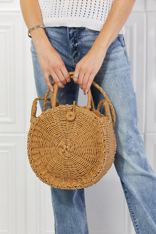 Justin Taylor Feeling Cute Rounded Rattan Handbag in Camel - Crazy Daisy Boutique