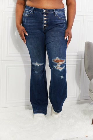 Kancan Full Size Reese Midrise Button Fly Flare Jeans - Crazy Daisy Boutique