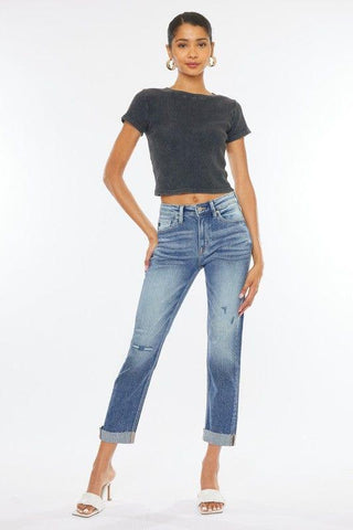 KanCan HIGH RISE CUFFED SLIM STRAIGHT JEANS - KC9250M - Crazy Daisy Boutique