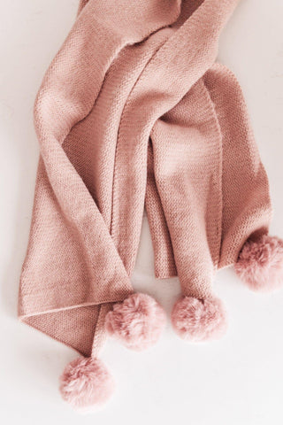 Knitted Fuzzy Pom Pom Scarf In Blush - Crazy Daisy Boutique
