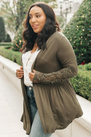 Little Bit Of Lace Cardigan In Olive - Crazy Daisy Boutique