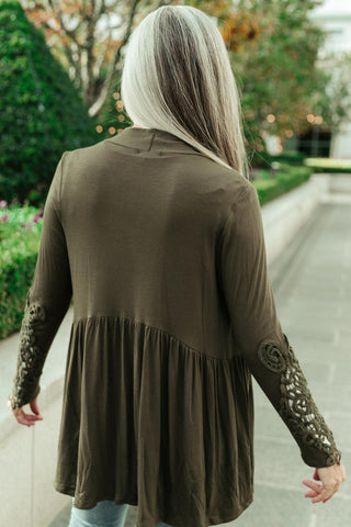 Little Bit Of Lace Cardigan In Olive - Crazy Daisy Boutique