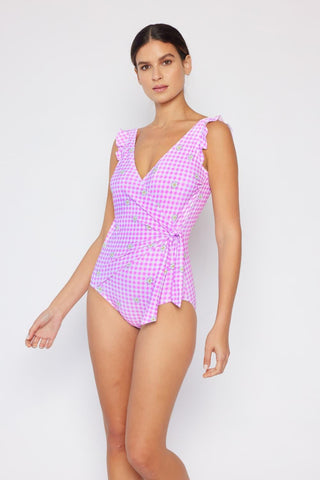 Marina West Swim Full Size Float On Ruffle Faux Wrap One-Piece in Carnation Pink - Crazy Daisy Boutique