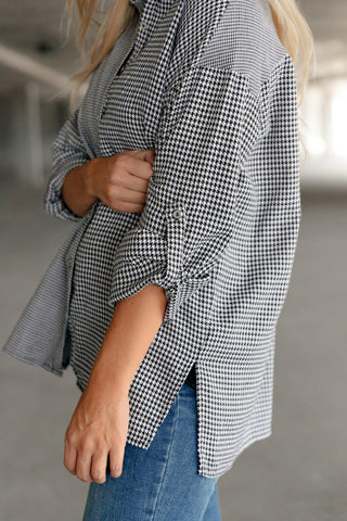 Mixed Houndstooth Button Up Top - Crazy Daisy Boutique