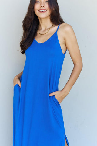 Ninexis Good Energy Full Size Cami Side Slit Maxi Dress in Royal Blue - Crazy Daisy Boutique