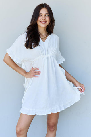 Ninexis Out Of Time Full Size Ruffle Hem Dress with Drawstring Waistband in White - Crazy Daisy Boutique