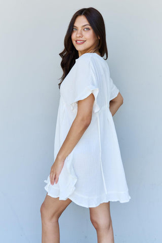 Ninexis Out Of Time Full Size Ruffle Hem Dress with Drawstring Waistband in White - Crazy Daisy Boutique