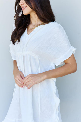 Ninexis Out Of Time Full Size Ruffle Hem Dress with Drawstring Waistband in White - Crazy Daisy Boutique