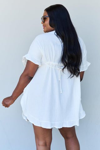 Ninexis Out Of Time Full Size Ruffle Hem Dress with Drawstring Waistband in White - Crazy Daisy Boutique