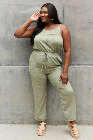 ODDI Full Size Textured Woven Jumpsuit in Sage - Crazy Daisy Boutique