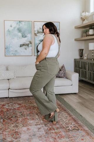 Olivia Control Top Release Hem Overalls in Olive - Crazy Daisy Boutique