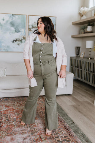 Olivia Control Top Release Hem Overalls in Olive - Crazy Daisy Boutique