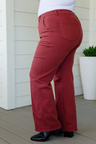 Phoebe High Rise Front Seam Straight Jeans in Burgundy - Crazy Daisy Boutique