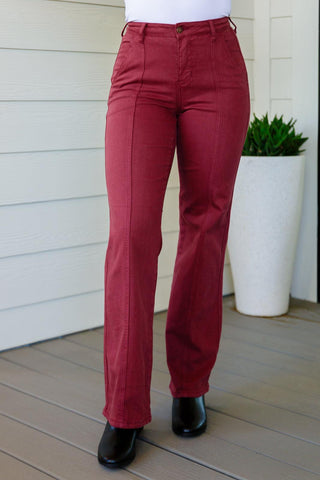 Phoebe High Rise Front Seam Straight Jeans in Burgundy - Crazy Daisy Boutique