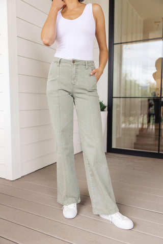 Phoebe High Rise Front Seam Straight Judy Blue Jeans in Sage - Crazy Daisy Boutique