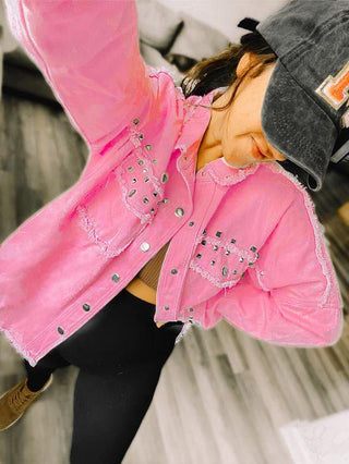 Pink Studded Demin Jacket - PRE-ORDER ONLY! - The ETA to the warehouse: 10/18 - Crazy Daisy Boutique