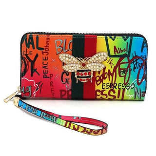Queen Bee Stripe Graffiti Zip Wallet Wristlet - Crazy Daisy Boutique