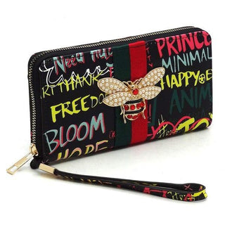 Queen Bee Stripe Graffiti Zip Wallet Wristlet - Crazy Daisy Boutique