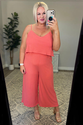 Ribbed Double Layer Jumpsuit in Deep Coral - Crazy Daisy Boutique