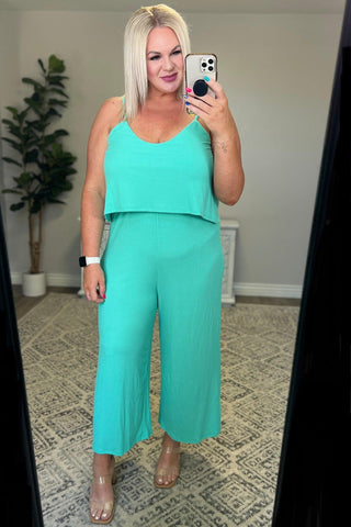 Ribbed Double Layer Jumpsuit in Mint - Crazy Daisy Boutique