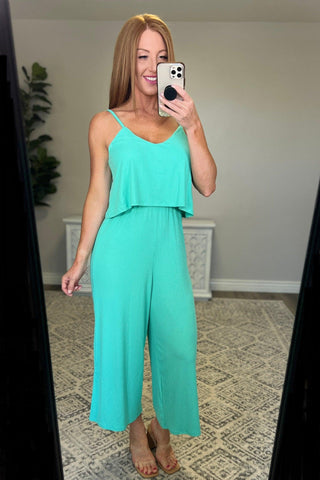 Ribbed Double Layer Jumpsuit in Mint - Crazy Daisy Boutique