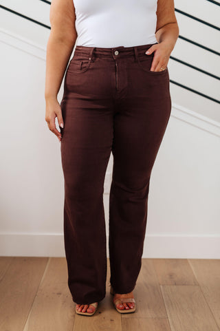 Sienna High Rise Control Top Flare Jeans in Espresso - Crazy Daisy Boutique