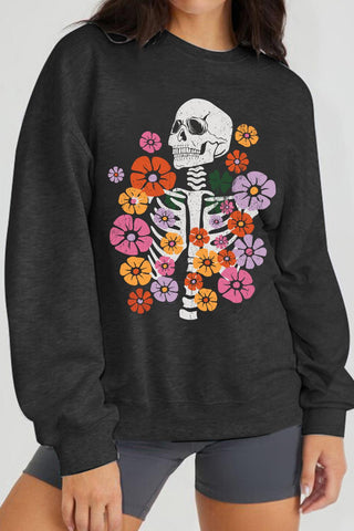 Simply Love Full Size Flower Skeleton Graphic Sweatshirt - Crazy Daisy Boutique