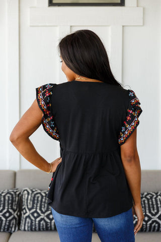 Sophia Embroidered Blouse in Black - Crazy Daisy Boutique