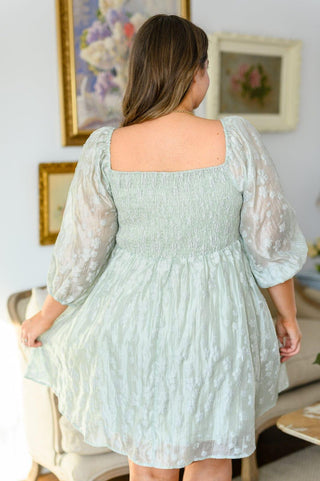 Spotting Fairies Puff Sleeve Dress in Sage - Crazy Daisy Boutique
