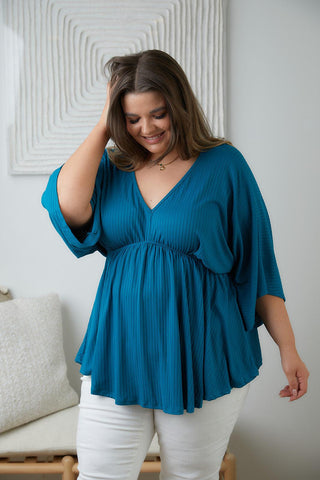 Storied Moments Draped Peplum Top in Teal - Crazy Daisy Boutique