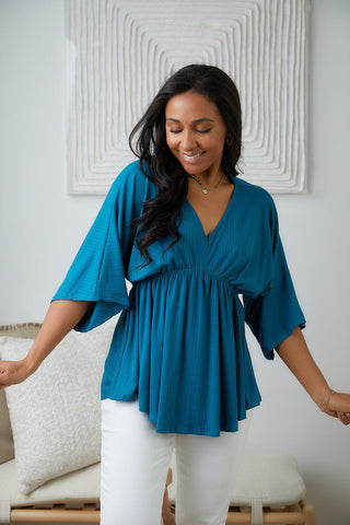 Storied Moments Draped Peplum Top in Teal - Crazy Daisy Boutique