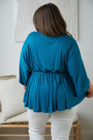 Storied Moments Draped Peplum Top in Teal - Crazy Daisy Boutique