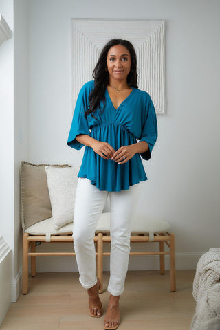 Storied Moments Draped Peplum Top in Teal - Crazy Daisy Boutique