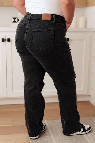 Susannah High Rise Rigid Magic 90's Distressed Straight Jeans in Black - Crazy Daisy Boutique