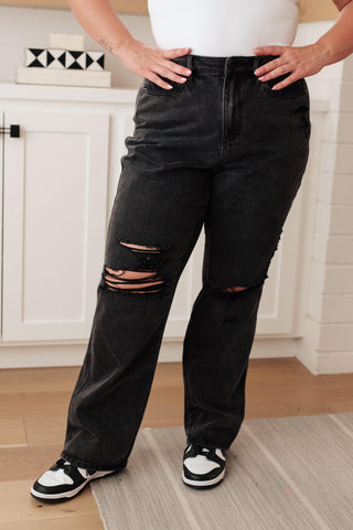 Susannah High Rise Rigid Magic 90's Distressed Straight Jeans in Black - Crazy Daisy Boutique