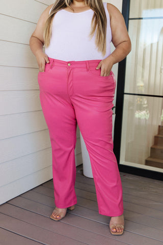 Tanya Control Top Faux Leather Pants in Hot Pink - Crazy Daisy Boutique