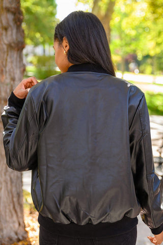 This Is It Faux Leather Bomber Jacket In Black - Crazy Daisy Boutique