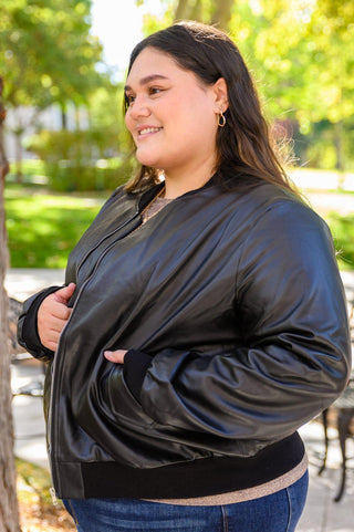 This Is It Faux Leather Bomber Jacket In Black - Crazy Daisy Boutique