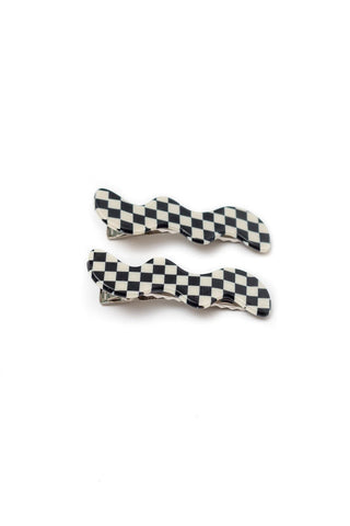 Wavy Clip Set in Checkered Black - Crazy Daisy Boutique