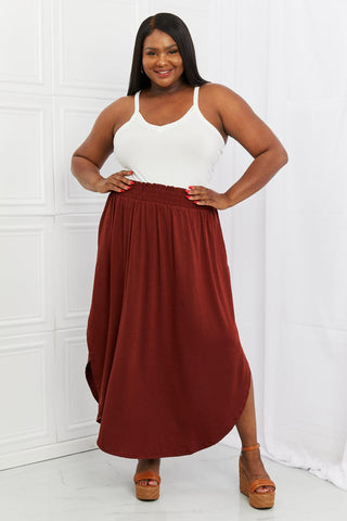 Zenana It's My Time Full Size Side Scoop Scrunch Skirt in Dark Rust - Crazy Daisy Boutique