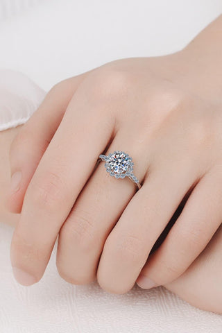 1 Carat Moissanite Rhodium-Plated Halo Ring - Crazy Daisy Boutique