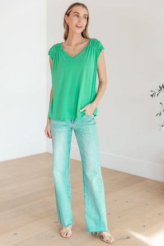 Ruched Cap Sleeve Top in Emerald - Crazy Daisy Boutique