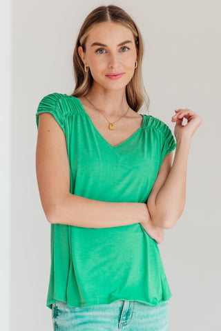 Ruched Cap Sleeve Top in Emerald - Crazy Daisy Boutique