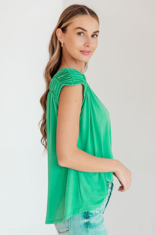 Ruched Cap Sleeve Top in Emerald - Crazy Daisy Boutique