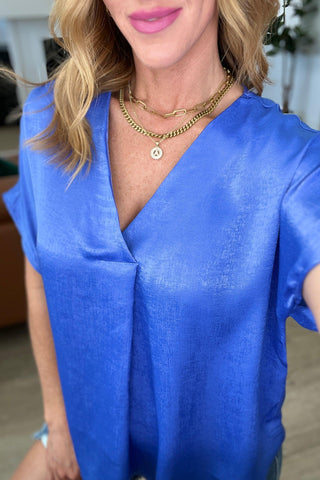 Pleat Front V-Neck Top in Royal Blue - Crazy Daisy Boutique