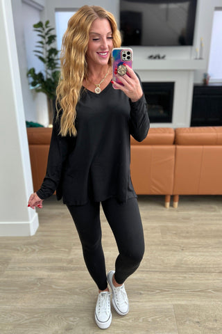 Buttery Soft V-Neck Long Sleeve Loungewear Set in Black - Crazy Daisy Boutique