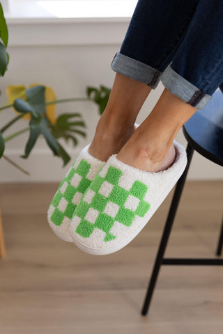 Checked Out Slippers in Green - Crazy Daisy Boutique