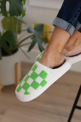 Checked Out Slippers in Green - Crazy Daisy Boutique