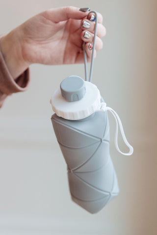 Collapsing Silicon Water Bottle in Diamond Gray - Crazy Daisy Boutique