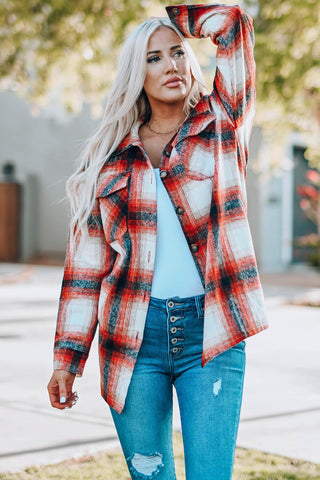 Double Take Plaid Button Up Shirt Jacket with Pockets - Crazy Daisy Boutique